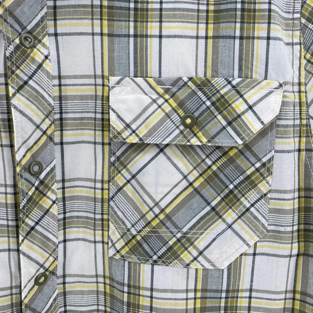 The North Face Mens Shirt L‎ Green Yellow Cream Plaid SS Snap Hike Outdoor
